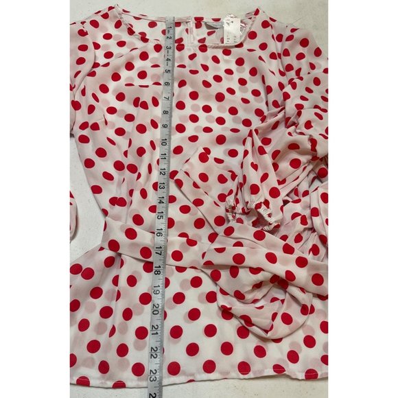 New York & Company Blouse Red Polka Dots 100% Polyester Women's Size S (NWT) - Picture 8 of 16
